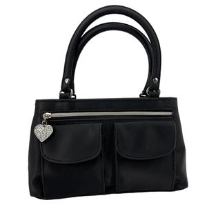 Y2K Rhinestone Heart Handbag Baby Bag Black Pockets Zipper Bling Purse 2000